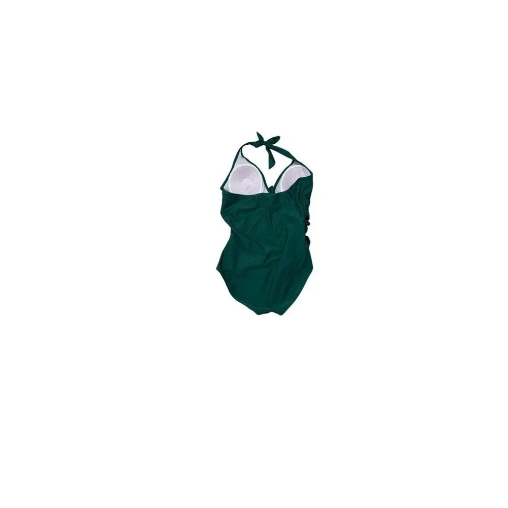 Shore Shapes Women's Size 8 Swimwear Green Ruffle Ruched One Piece Swimsuit